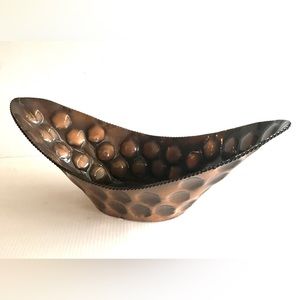 Hammered copper color decorative bowl large boat shape